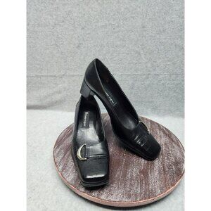 Etienne Aegner Manzoni Womens Black Croc-Embossed Leather Heels Size 8